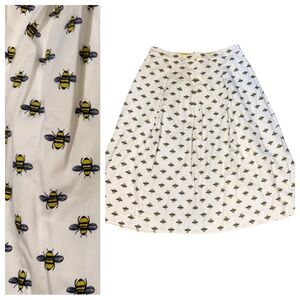 Boden Bee Print White Midi Skirt